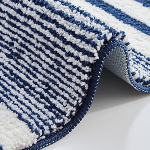 CozeCube Bath mats for Bathroom Non Slip, Fluffy Absorbent Microfiber Bath mat Washable, Aesthetic Bathroom Rugs, Cute Navy Blue Striped Bath mat, Navy Blue, 32" x 20" - color: Stirped-dark Blue, size: 2'8" x 1'8" (Rectangular)