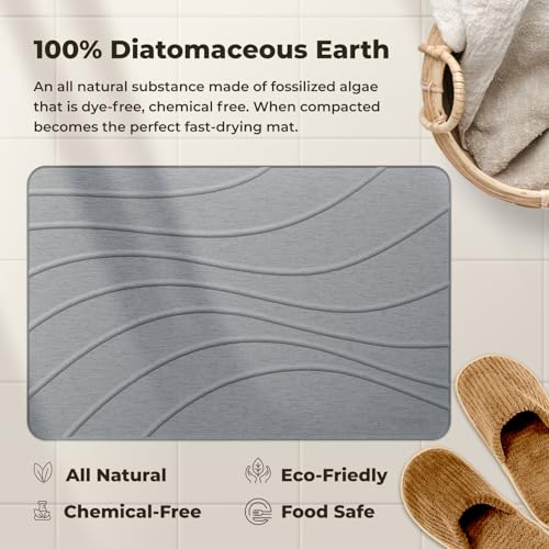 TOSORO - Stone Bath Mat Diatomaceous Earth Shower Mat Non-Slip Super Absorbent Diatomite Stone Bath Mats for Bathroom Floor Quick Drying Natural Easy to Clean (23.5 x 15) - Graphite - color: Wave Graphite, size: Pack of 1