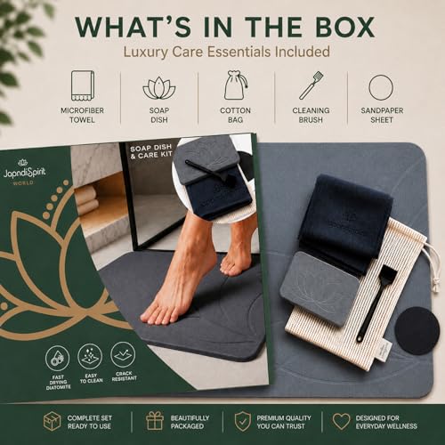 Stone Bath Mat for Bathroom – Diatomaceous Earth Bath Mat, Quick Dry Bathroom Stone Mat, Non Slip Bath Stone Mat 23.6”×15.4” | West Lotus by JapandiSpirit - color: West Lotus