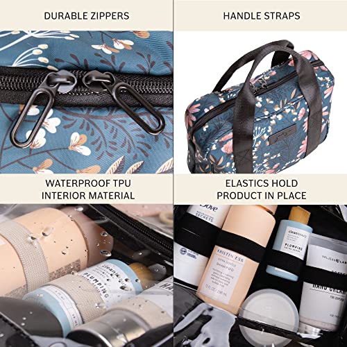 Jadyn Hanging Toiletry Bag, Expandable Toiletry Organizer for Women, Water Resistant Large Travel Cosmetic Bag for Full Size Makeup, Toiletries, Lotion, Shampoo, Accessories (Navy Floral) - color: Navy Floral