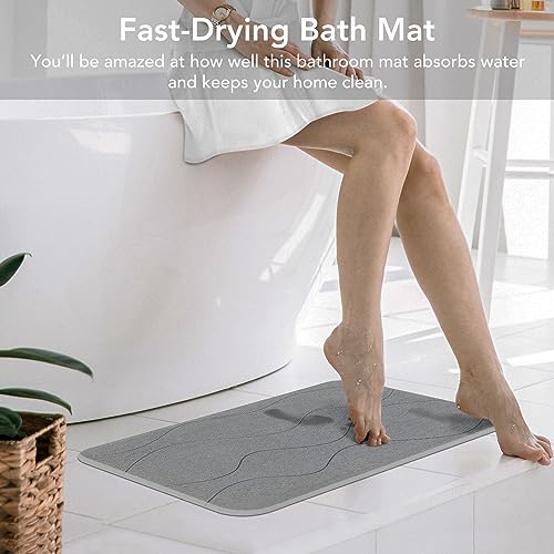Stone Bath Mat, Diatomaceous Earth Shower Mat, Non-Slip Super Absorbent Quick Drying Bathroom Floor Mat, 2Pack,Grey, Pattern 1 - color: Grey-wave