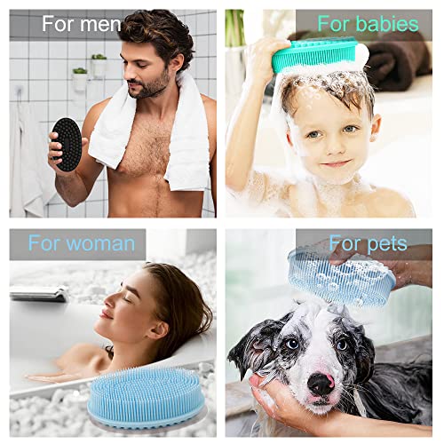 3 Pack Silicone Body Scrubber, Soft Silicone Loofah Exfoliating Body Scrubber, Silicone Body Brush Bath Shower Scrubber for Body, 2 in 1 Bath and Shampoo Wash Brush for Skin Exfoliation Men Women - size: Black+Blue+Green