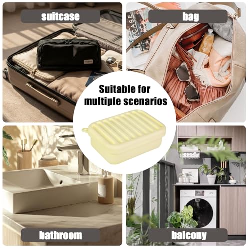 Silicone Travel Soap Case, Leak-Proof Soap Container with Drain Pad | Silicone Soap Holder, Travel Soap Case, Leak-Proof Soap Box, Removable Drain Tray, Portable Soap Container, Gym & Camping Use - color: Cream Yellow
