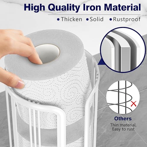 Toilet Paper Holder Stand, Freestanding Bathroom Tissue Organizer, Minimalistic Storage Solution, Reserve Mega Rolls,Stylish Bathroom Floor Toilet Paper Stand-White - color: White