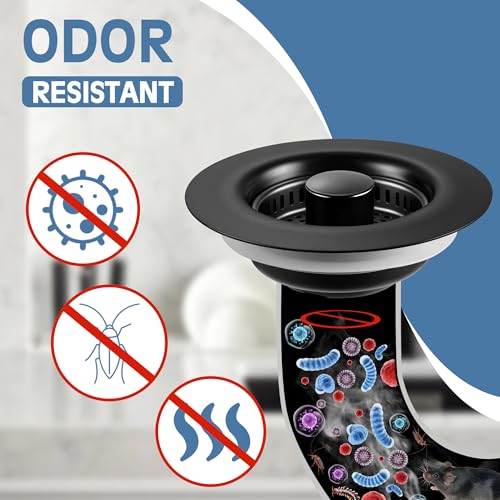 Kitchen Sink Drain Strainer 4 Pack, 304 Stainless Steel Pop Up Sink Stopper, Anti-Clogging Sink Drain Strainer for US Standard Kitchen Drain (Matte Black) - color: Matte Black, size: 4 Pack