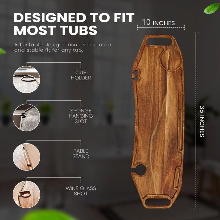Lush & Style Premium Bathtub Tray Large 35x10 Inch, Acacia Wood Luxury, Waterproof, Non-Toxic, Adjustable Legs, No Tools Required,Caddy Tray,New Home Essenials Make sure to measure before 35 Inch Long