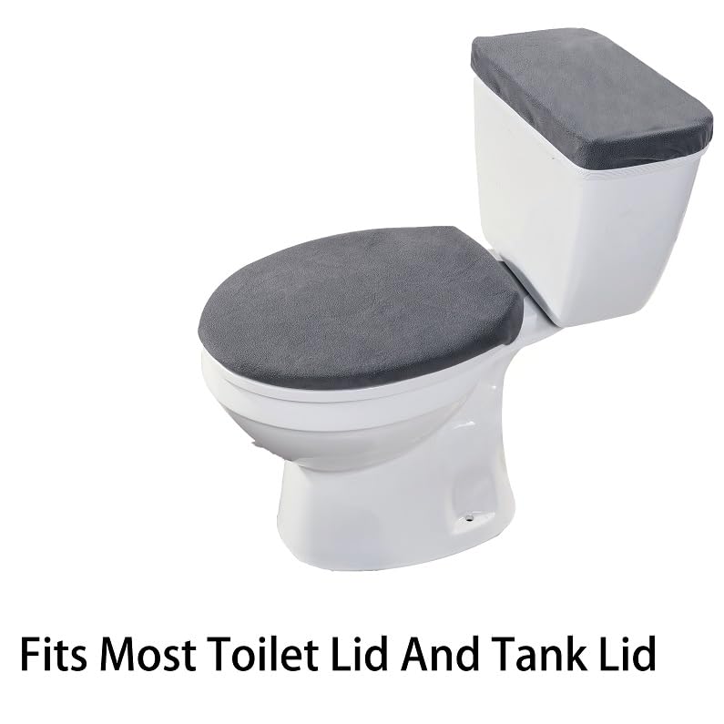 Madeals Velvet Toilet Lid Cover and Tank Lid Cover with Memory Foam Toilet Mat 3 Piece Toilet Contour Rug Set Drak Gray - color: Drak Gray