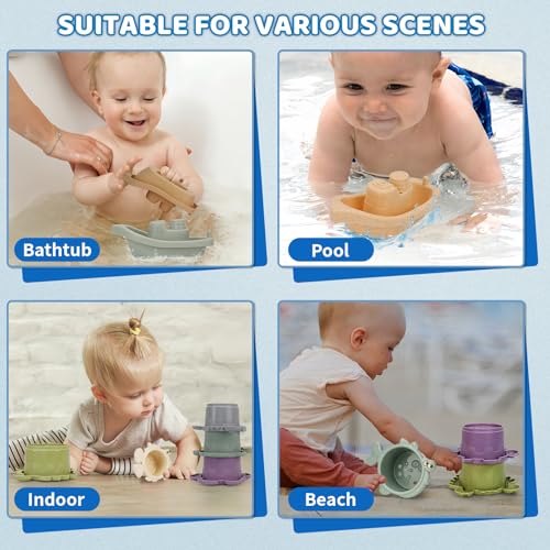 Baby Bath Toys for Toddlers 1-3, 14 Pcs Bathtub Toys for for Kids Age 2-4,Mold Free Bath Boat with Stacking Cup & Watering Can , Water Table Toys for Infants Boys Girls Babies 6-12-18 Months - style: Marine Animals