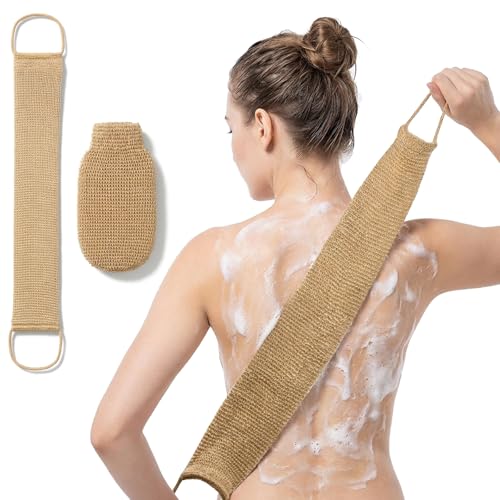 2 Pack Exfoliating Back Scrubber for Shower, Extra Rough Exfoliating Washcloth Towel and Shower Bath Glove, Natural Body Exfoliator, Deep Clean Back Scrubber Spa Tool for Glowing Skin