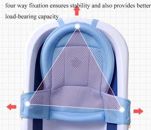 Adjustable Baby Bath Support Mesh Sling Non-Slip Infant Bathtub Shower Net Breathable Newborn Bath Cushion Pad Quick Drying Bathing Sling for Toddler Aged 0-3 (No Bathtub) - color: blue