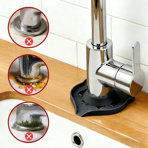 Compact Silicone Kitchen Sink Faucet Splash Proof Mat, Tap Water Diversion Splash Guard Drain Pad(Black,2PCS) - color: Blackx2