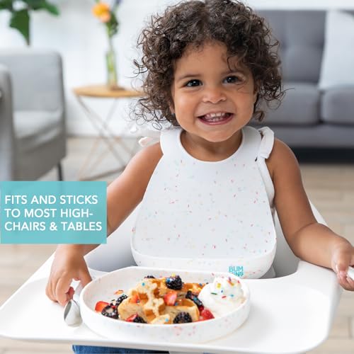 Bumkins Toddler and Baby Suction Plate, Silicone Grip Dish for Babies and Kids, Baby Led Weaning, Children Feeding Supplies, Non Skid Sticky Bottom, Platinum Silicone, 6 Months Up, Vanilla Sprinkles - color: B6 Vanilla Sprinkle-GP