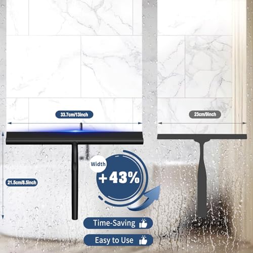 ecooe Silicone Shower Squeegee with Hanger, 13″/33cm Shower Glass Cleaner Wiper, Black Window Squeegee Scraper with Stainless Steel Core for Home Bathroom Kitchen Car Glass Doors - size: 01-Black 13″/33cm