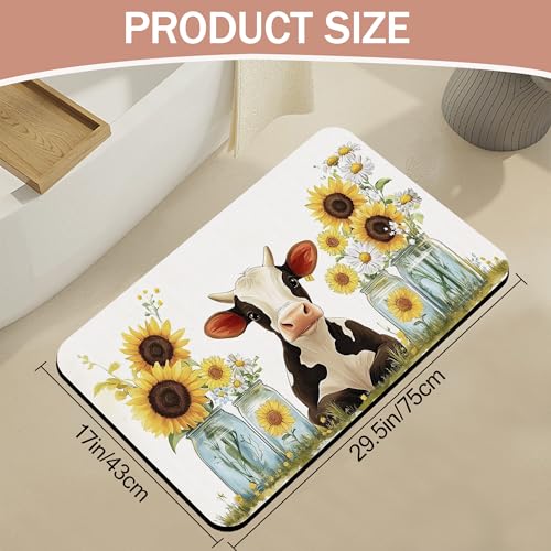 Cute Cow Bath Mat, SunflowersDaisie Diatomaceous Earth Bath Mat,Rubber Backing Quick Dry Absorbent Washable Bathroom Rugs for Tub Non Slip 17"x29.5" - color: Cute Cow,sunflowersdaisie
