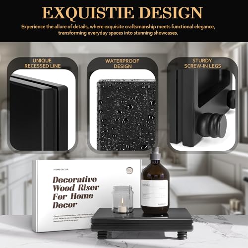 EOSAHR Decorative Pedestal Stand for Bathroom Decor – Small Display Stand for Kitchen Organizer & Soap Holder for Bathroom Sink – Wooden Tray to Beautify Home Decor (Black) - color: Black