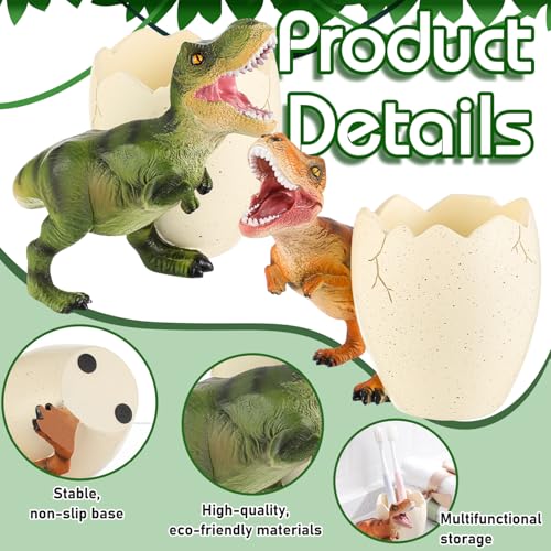 Eaasty 2 Pcs Dinosaur Kids Toothbrush Holders Toothbrush Organizer Funny Dino Resin Cup for Bathroom Easy to Clean Pen Holder Gift Birthday Children's Day Christmas