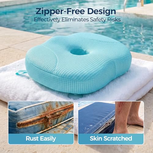 Idle Hippo Hot Tub Booster Seat, 4D Air Mesh Hot Tub Pillow with Powerful 6 Non-Slip Suction Cups, Ergonomic Booster Cushion, Quick Dry Spa Pillow for Indoor Outdoor Hot Tub-Lake Blue - color: Lake Blue