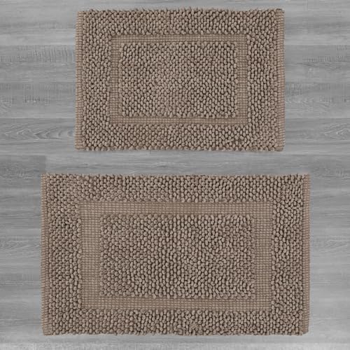 Jean Pierre New York 100% Chenille Cotton Skid Resistant Plush Bath Mat - 17"x24"/20"x32" Bathroom Rug Set - Brown Cappuccino - color: Brown Cappuccino, size: 17" x 24" / 20" x 32" (Rectangular)
