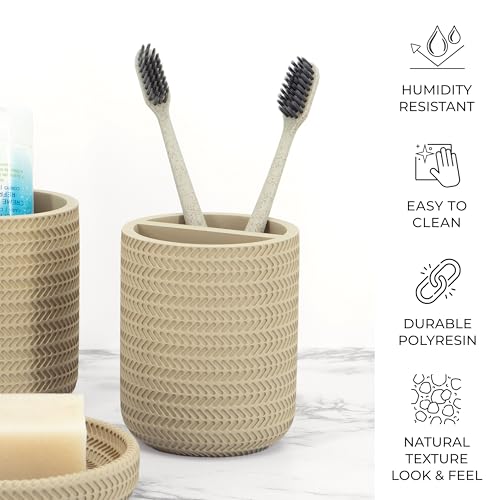 ZCCZ Beige Bathroom Accessories Set 4 Pcs - Toothbrush Holder, Soap Dispenser, Vanity Tray, Tumbler - Countertop Organizer for Bathroom Decor - Stylish and Functional Accessory Set for Home - color: Beige 4pcs