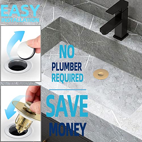 MUAIOLAUS Universal Bathroom Sink Stopper, Pop Up Sink Stopper with Basket Hair Catcher, Anti Clogging Sink Drain Filter for 1.06"-1.65" Drain Holes - color: Gold