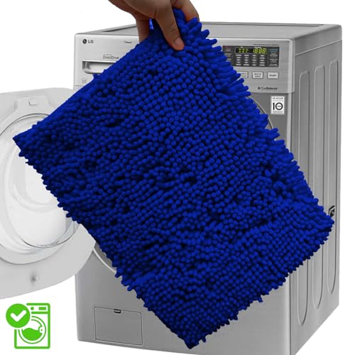 RUN HELIX Bath Rugs Non Slip Washable 2 Piece Non Slip Extra Absorbent Shaggy Chenille Bathroom Rugs and Mats Sets - color: Deep Blue, size: 32"L x 20"W + 24"L x 16"W