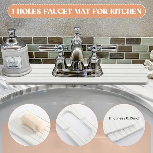 Teenyyou an Oval Hole White Faucet Mat for Kitchen Sink Bathroom 17.32" x 4.6" Kitchen Faucet Absorbent Mat Diatomite Splash Guard Quick Drying Stone Drip Catcher Hole 6.22" x 2.28" - color: White, style: an Oval Hole