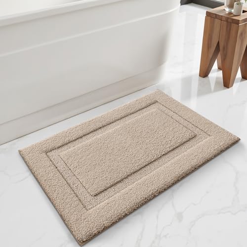 LUMI Ultra Soft Bathroom Rugs Non Slip with Rubber Backing, Absorbent Washable Bath Mat Quick Dry, Upgraded Premium Microfiber Plush Carpet for Bathtub and Shower Floor, Beige, 20x32 - color: Beige, size: 20" X 32"