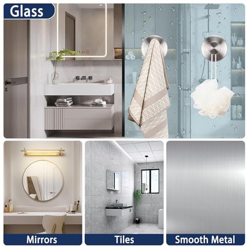 Silver Waterproof Suction Cup Hooks, 2-Pack Heavy Duty Stainless Steel No Drill Shower Hooks for Hanging Towels, Robes, Loofahs, Holder Holds Strong on Tile, Glass, Mirror, Wall, Bathroom Door - color: silver-2pcs