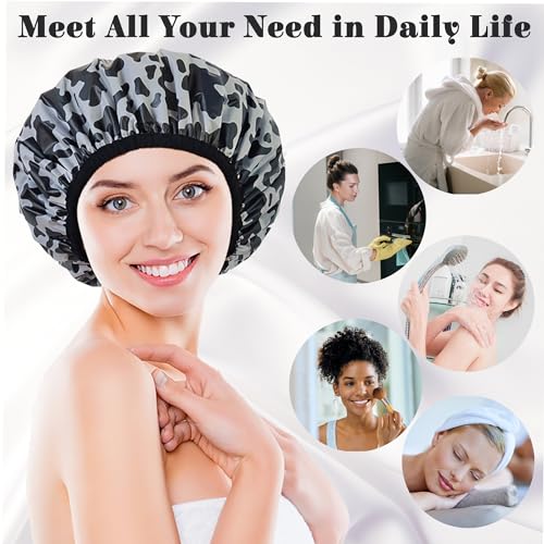Shower Cap for Women, Shower Caps Reusable Waterproof, Large Plastic Satin Lined Shower Cap for Braids Long Hair - color: Cow stripes