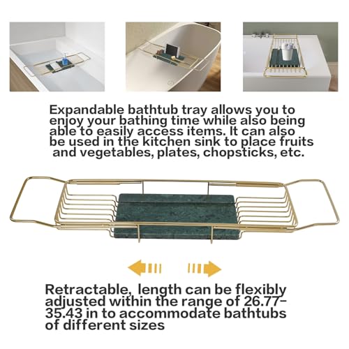 Expandable Bathtub Tray Caddy Shelf with Marble Table Mobile/Tablet Stand, Luxury Bath Tub Tray Rack, Bathroom Home Spa Shower Accessories Perfect Relaxing Spa Gifts for Women and Towel