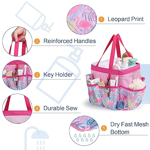 Mesh Shower Caddy Portable - 8 Pockets, S-Hook, Shower Bag for Dorm Camping | 2-Handle, Quick-Dry, Toiletry Organizer, College Dorm Room Essentials for Girls, Gym, Travel & Bathroom, Pink Flamingo - color: L, Pink Flamingo, size: L (Classic Dorm Caddy)