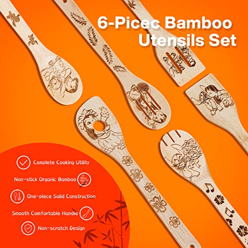 Stitch Wooden Cooking Utensils Set, 6-Piece Wooden Spoons and Spatulas for Cooking, Cartoon Style Kitchen Decor, Heat Resistant Tools for Nonstick Cookware, Housewarming Gift for Men and Women