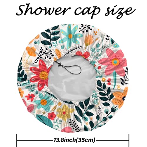 2 PCS Shower Cap Reusable Waterproof Adjustable Double Layer Elastic Dry Hair Bathing Caps Aesthetic Cute for Women Girls-Pink Flower - color: H-13-Pink Flower