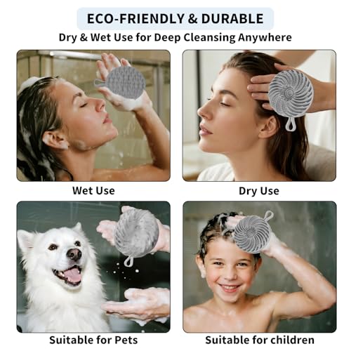 Larger Silicone Body Scrubber&Scalp Massager Hair Growth,Dual Sided Dual-Use,Exfoliating Body Scrubber,Wet&Dry Brush for Hair Massager Scalp,Silicone Shower Scrubber (Grey) - color: Grey