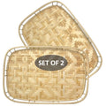 PEMAR Extra Large Bamboo Serving Trays with Handles, Set of 2 Measuring 19.3" x 13.8" Large Woven Dinner Tray, Rustic Wicker Rattan Tray Style for Eating, Bed Breakfast, Couch TV Lap Tray - size: 19.3" x 13.8" x 2"