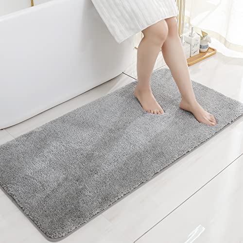 COSY HOMEER Bath Rugs for Bathroom Extra Thick - Anti-Slip Bath Mats Soft Plush Yarn Shaggy 100% Strong Mirco Polyeste Mat Living Room Bedroom Mat Floor Water Absorbent(Grey,24x48 - Inches) - color: Grey, size: 2' X 4' (Rectangular)