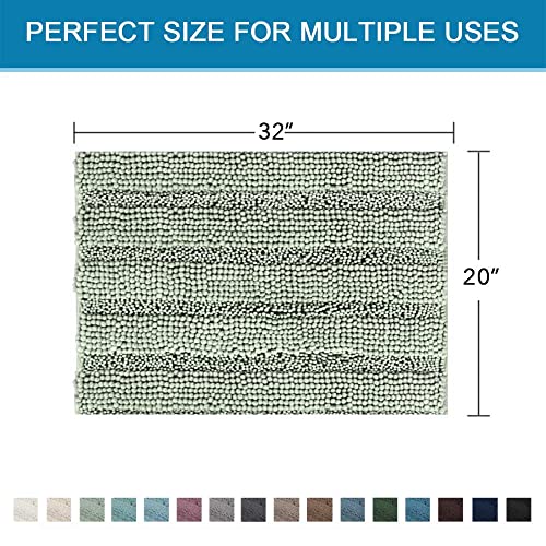 H.VERSAILTEX Bath Rugs for Bathroom Non Slip Bath Mats Extra Thick Chenille Striped Rug 20" x 32" Absorbent Non Skid Fluffy Soft Shaggy Washable Dry Fast Plush Mat for Indoor, Bath Room, Tub - Sage - color: Sage, size: 20" x 32"