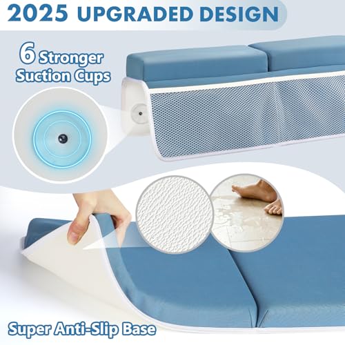 beiens Bath Kneeler and Elbow Rest Pad Set - 1.5'' Comfortable Thick Baby Bath Kneeler Pads, Quick Dry Soft Kneeling Pad for Baby Bath Time, Non-Slip Knee& Arm Support Bathtub Mat with Toys Organizer - color: Grey Blue