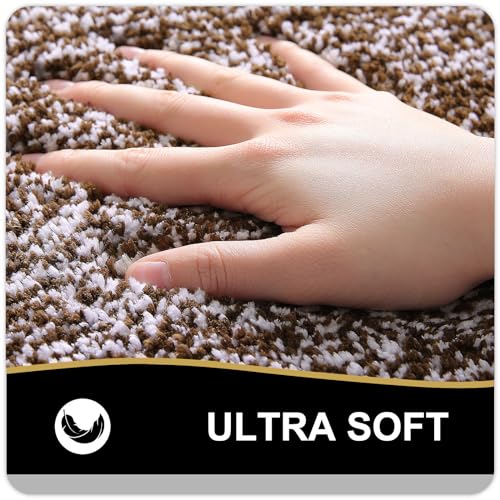 OLANLY Small Bathroom Rugs 24x16, Extra Soft and Absorbent Microfiber Bath Rugs, Non-Slip, Machine Washable, Quick Dry Shaggy Bath Carpet, Bath Mats for Bathroom Floor, Tub, Shower, Brown - color: Brown and White, size: 24" X 16"