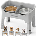 URPOWER Mess Proof Elevated Dog Bowls, High Wall Splash Guard Design, 4 Height Adjustable Raised Bowl Stand, 2 Stainless Steel Bowls, Non-Slip Food Water Set for Small Medium Large Dogs - color: Light Grey, size: Medium