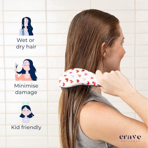 Crave Naturals Glide Thru Detangling Hair Brush for Adults and Kids - Detangler Hairbrush for Curly or Straight, Wet or Dry Hair - Gentle on Tangles Comb - Purple and Pink Hearts (Pack of 2) - color: Pink Hearts & Purple, size: 2 Pack (Regular)
