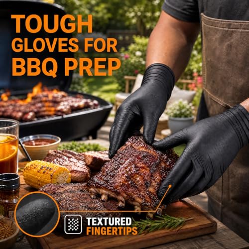 HEAVY DUTY 7 Mil Nitrile Black Gloves Disposable Latex Free Rubber Latex Cleaning Mechanic Food Prep Gloves 1000PCs - size: Large