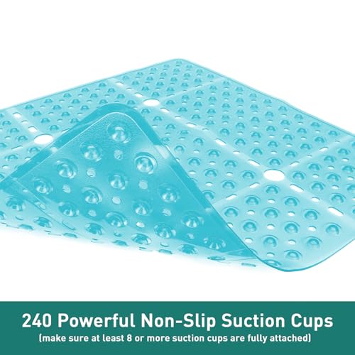 Large Square Shower Mat 27 x 27 Inch Clear Green, Non Slip Shower Bathtub Mats for Inside Shower with Big Suction Cups Drain Holes, Anti Slip Bathroom Floor Stall Mats, Easy Clean, BPA-Free - color: Clear Green