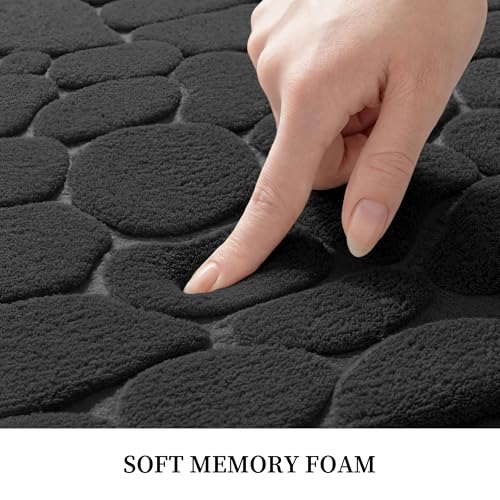 YIHOUSE Memory Foam Bath Mat Cobblestone Bathroom Rugs Super Water Absorbent Bath Mats for Bathroom Machine Washable Bath Rugs(20x32,Black) - color: Black Single, size: 1'8" x 2'8" (Rectangular)