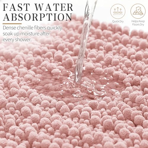 Yimobra Bathroom Rugs Non Slip Washable - Ultra Soft Absorbent Chenille Bath Mat, Quick Dry Shaggy Floor Carpet for Tub Shower, Light Pink Home Decor Accessories, 24x17 Inch - color: Light Pink, size: 24" X 17"