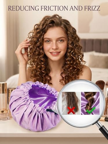Aquior Shower Cap,Extra Adjustable Shower Caps for Women Double-Layer Waterproof Reusable Hair Cap, Large Size Hair Cap for All Hair,for Girls Spa Bath,Soft and Comfortable (Purple) - color: purple