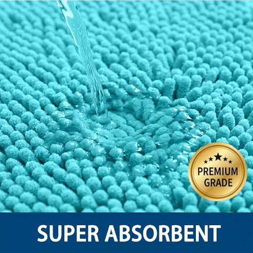 Bathroom Rugs Sets 2 Piece,Super Absorbent Chenille Bath Mats and U-Shaped Toilet Rug,Strong PVC Non Slip Backing,Microfiber Washable Dry Quickly Bath Mats for Bathroom(20"x32"+20"x20"U, Light Blue) - color: Light Blue