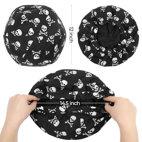 Shower Cap for Men Skulls Bath Cap, Reversible Large Waterproof Adjustable Shower Caps Terry Lining & Elastic Band Stretch Hem Hair Hat - color: Skulls