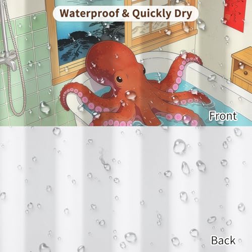 Fabric Shower Curtain with Hooks, Waterproof & Washable & Polyester, Fun Japanese Anime Octopus Shower Curtains for Bathroom, Cute Funny Whimsical Animal Bathroom Curtain, House Gift, 71x74 Inch - color: Fun Octopus