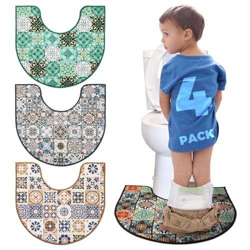 Washable Commode Potty Training Mats, Super Absorbent Reusable Toilet Training Rug for Kids, Leak-Proof & Non-Slip Adult Incontinence Toilet Mat, Bathroom Floor Protector Pads 4 Pack - color: Turkish Tile